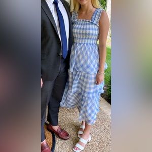 English factory gingham tiered midi dress, xs